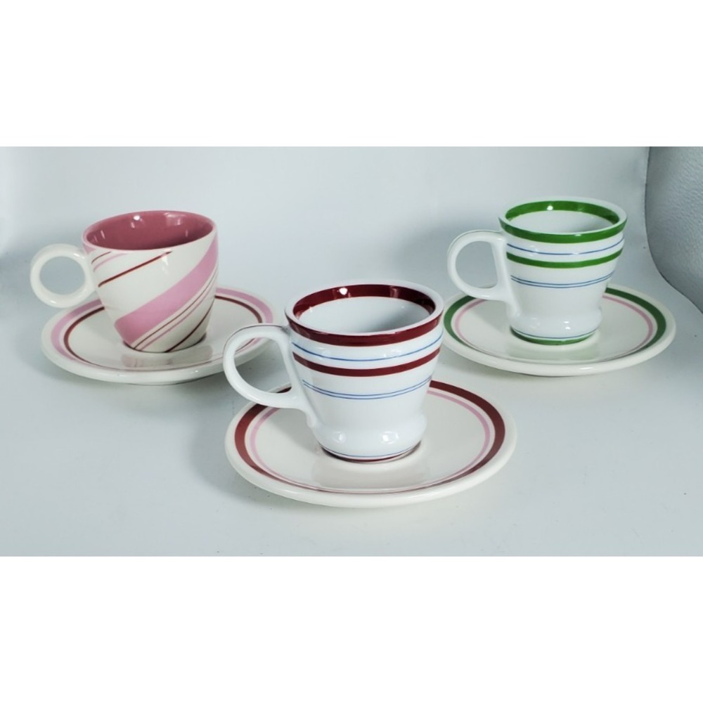 Starbucks Holiday 2007 Espresso Candy Cane 3 oz. Cups Saucers Set of 3